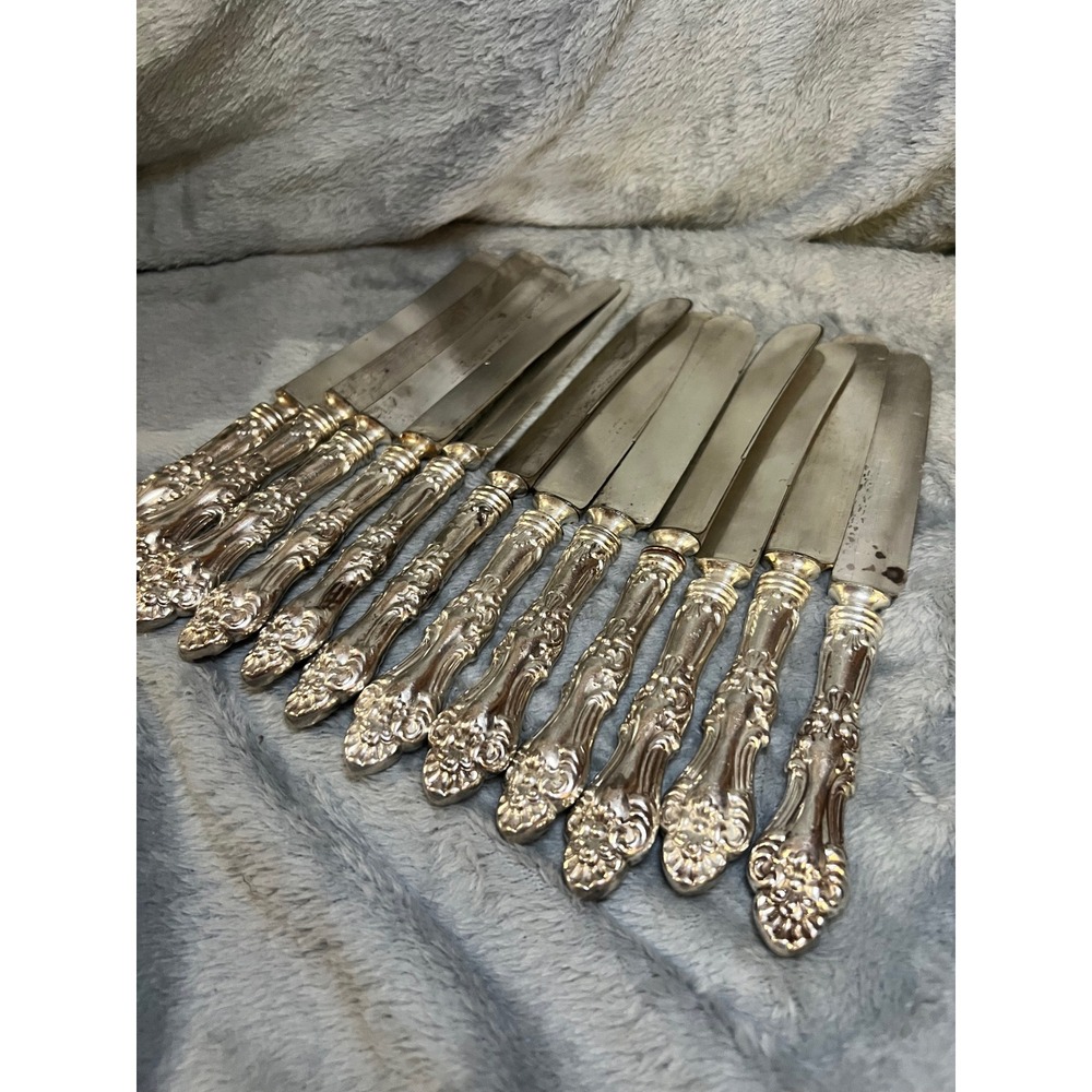 Wm A Rogers Silverplate Dinner Knives Set of 14 Ornate Floral Vintage 1940s-50s‎